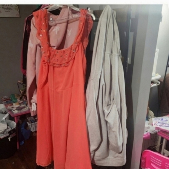 🍁STUNNING!!!!!! RARE HTF NWT ASOS 18 NEON CORAL EMBELLISHED OFF SHOULDer dress - Picture 8 of 8